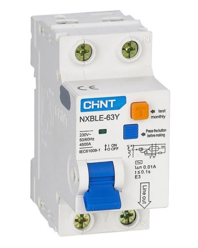 NXBLE-63Y (R) 1п+N C 6А 30мА электронный тип AC 4.5кА CHINT (105540). Автоматический выключатель дифференциального тока. CHINT в Кызыле