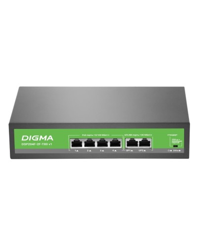 DSP204F-2F-T80 DSP204F-2F-T80 V1 (L2) 6х100Мбит/с 4PoE 4PoE+ 80W. Коммутатор с питанием по PoE. Digma в Кызыле