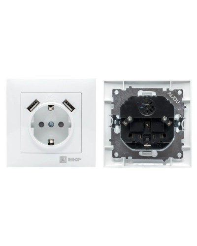 Валенсия розетка 1-местная с/з 16А (EWR16-028-10-2USB). Розетка 1-местная с/з 16А. EKF в Кызыле