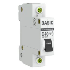 Автоматический выключатель 1P 40А (C) 4,5кА ВА 47-29 Basic (mcb4729-1-40C). Автоматический выключатель. EKF