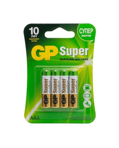 GP Super Alkaline 24A AAA (GP 24A-2CR4), упак. 4 шт. БЛИСТЕР. Алкалиновые батарейки. GP Batteries в Кызыле