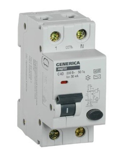 GENERICA АВДТ 32 C40 2Р 30мА (MAD25-5-040-C-30). Автоматический выключатель дифференциального тока. IEK в Кызыле