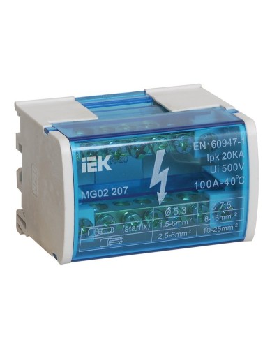 ШНК 2х7 L+PEN (YND10-2-07-100). Шина на DIN-рейку в корпусе (кросс-модуль). IEK в Кызыле