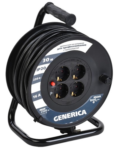 УК30 4 места 2P+PE, 30м GENERICA (WKP20-16-04-30-G). Удлинитель на катушке с термозащитой, 3х1,5кв.мм. IEK в Кызыле