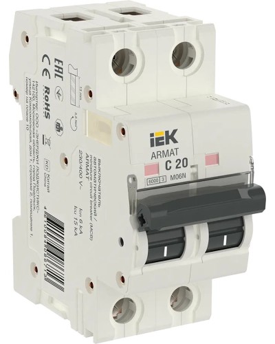 M06N 2P C 20А 6кА ARMAT (AR-M06N-2-C020). Автоматический выключатель. IEK в Кызыле