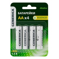 Батарейка Alkaline LR06/AA GENERICA (4 шт) (ABT-LR06-ST-L04-G). Батарейка щелочная. IEK