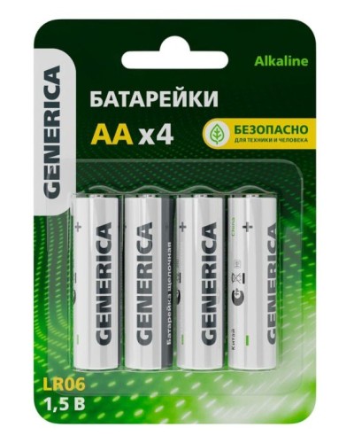 Батарейка Alkaline LR06/AA GENERICA (4 шт) (ABT-LR06-ST-L04-G). Батарейка щелочная. IEK в Кызыле