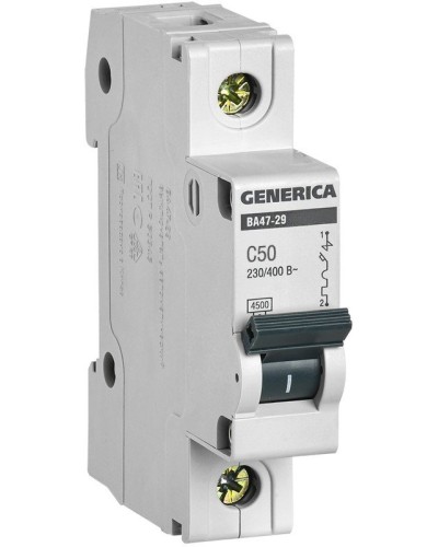 GENERICA ВА47-29 1P C 50А 4,5кА (MVA25-1-050-C). Автоматический выключатель. IEK в Кызыле