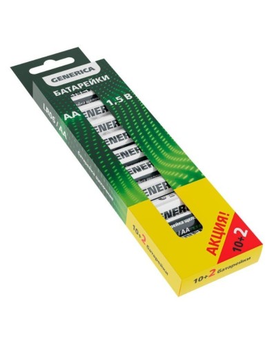 Батарейка Alkaline LR06/AA GENERICA (12 шт) ПРОМО (ABT-LR06-ST-B12-G). Батарейка щелочная. IEK в Кызыле