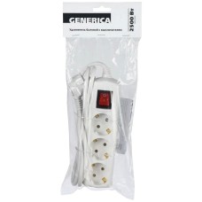 У03В 3 места, 3м GENERICA (WYP10-10-03-03-ZK-G). Удлинитель 3 места 2P+PE, 3х1 кв.мм, 10А, 250В. IEK