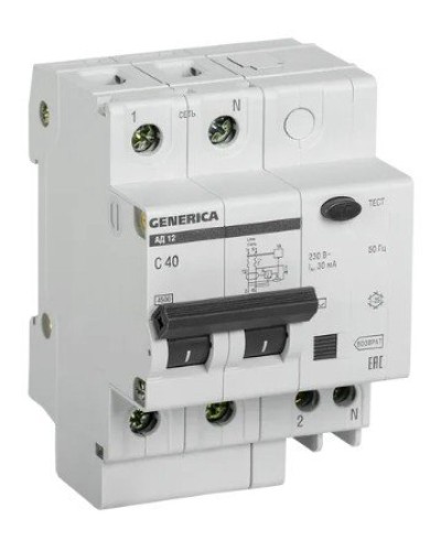GENERICA АД12 2Р 40А 30мА (MAD15-2-040-C-030). Автоматический выключатель дифференциального тока. IEK в Кызыле