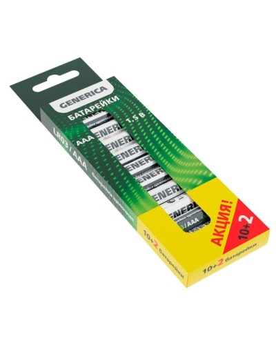 Батарейка Alkaline LR03/AAA GENERICA (12 шт) ПРОМО (ABT-LR03-ST-B12-G). Батарейка щелочная. IEK в Кызыле