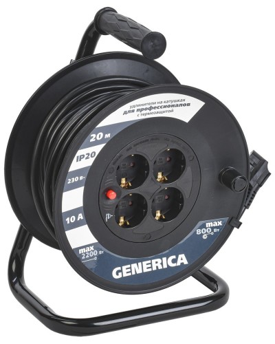 УК20 4 места 2P+PE, 20м GENERICA (WKP10-10-04-20-G). Удлинитель на катушке с термозащитой, 3х1,0кв.мм. IEK в Кызыле