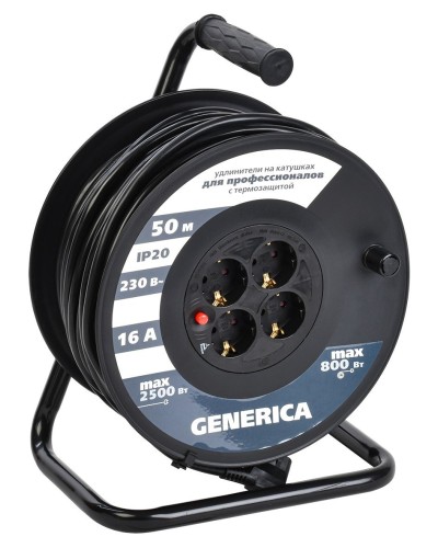 УК50 4 места 2P+PE, 50м GENERICA (WKP20-16-04-50-G). Удлинитель на катушке с термозащитой, 3х1,5кв.мм. IEK в Кызыле
