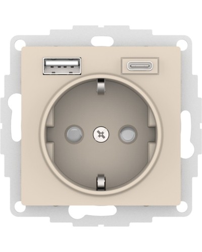 AtlasDesign розетка 1-местная с 2 USB A+C, скрытой установки, механизм, бежевый (ATN000232). Розетка с USB. Systeme Electric в Кызыле