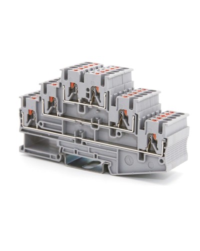 Клемма трехуровневая, зажим push-in, 2.5 кв.мм, серая (VPR-2.5-3L-GY). Клемма проходная, 6 точки подключения. ДКС в Кызыле
