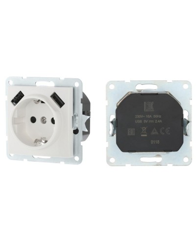 Розетка с з/к + 2xUSB разъема, 2А, белый LK60 (868004-1). Розетка. Экопласт в Кызыле